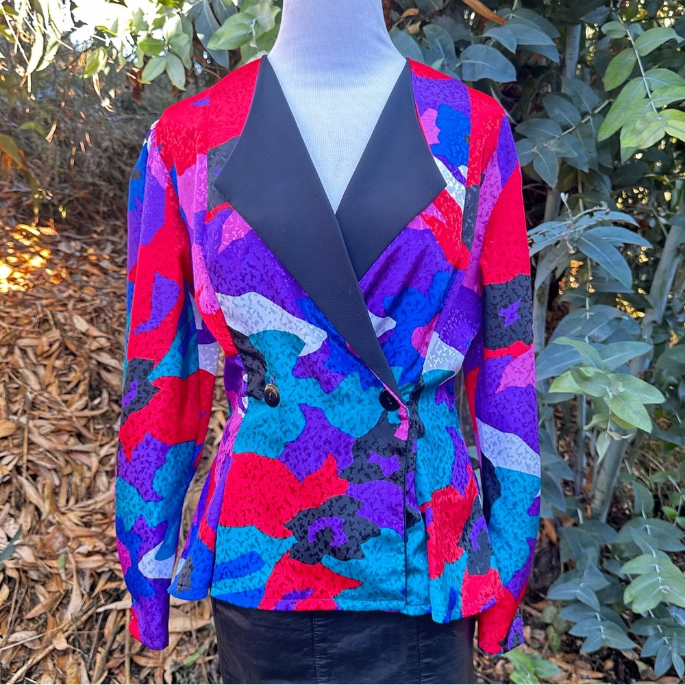Vintage 90s Colorful Abstract Blazer Blouse